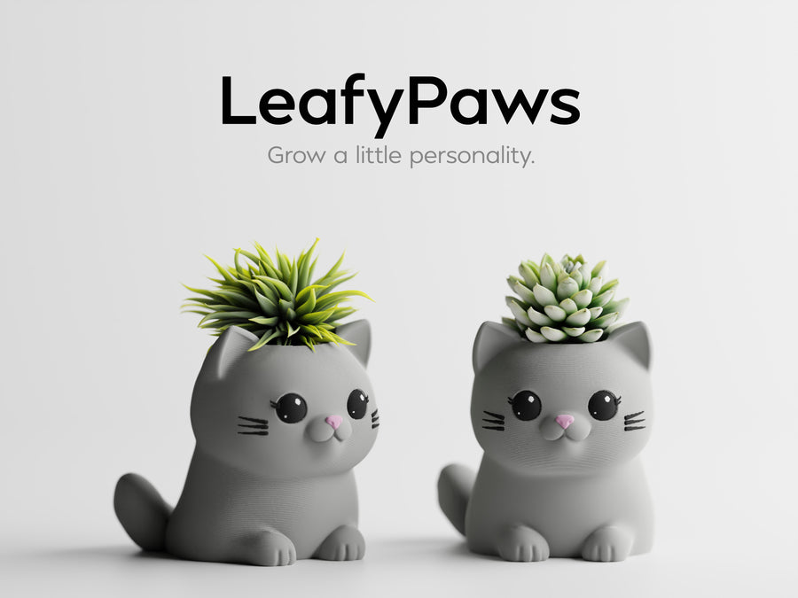 LeafyPaws Cat Planters – Set of 2 Cute Indoor Succulent Pots